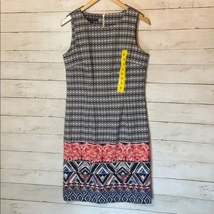NWOT Coral/white/black print dress